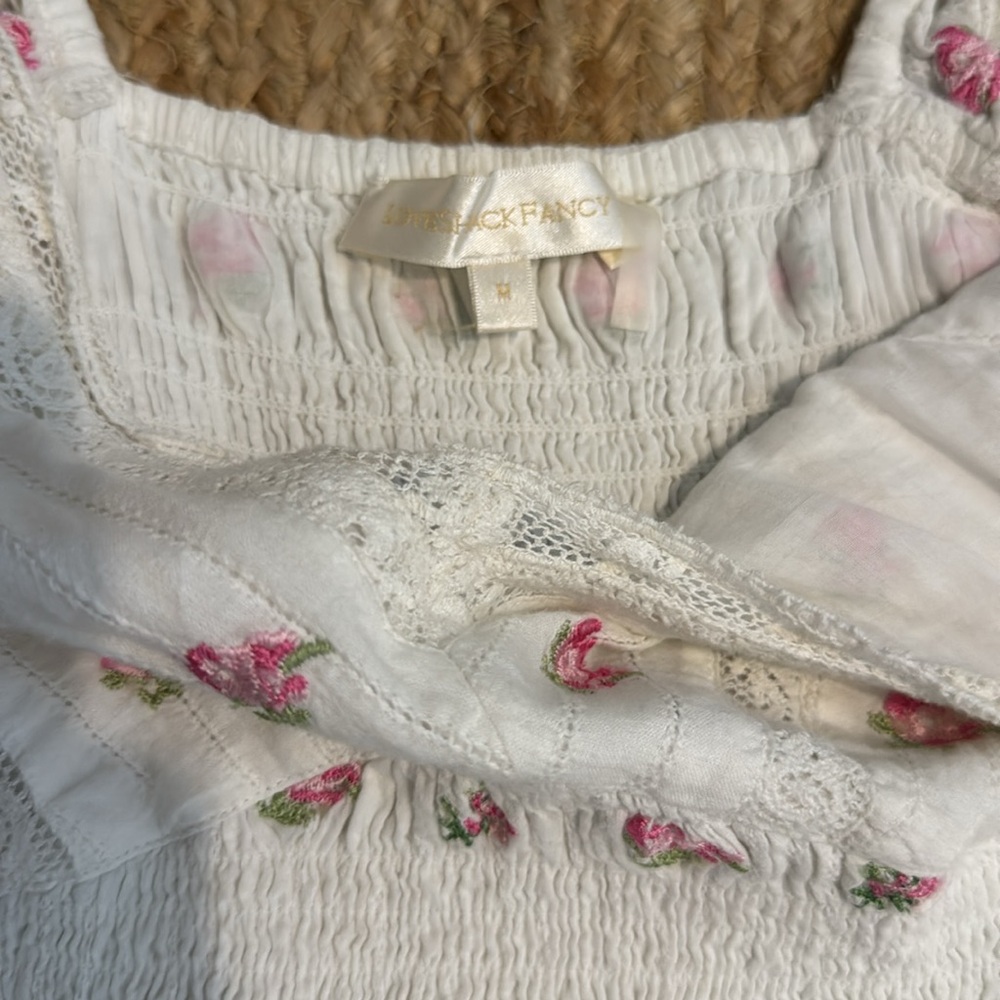 LoveShackFancy White and Pink Floral Mini Dress - Picture 4 of 7
